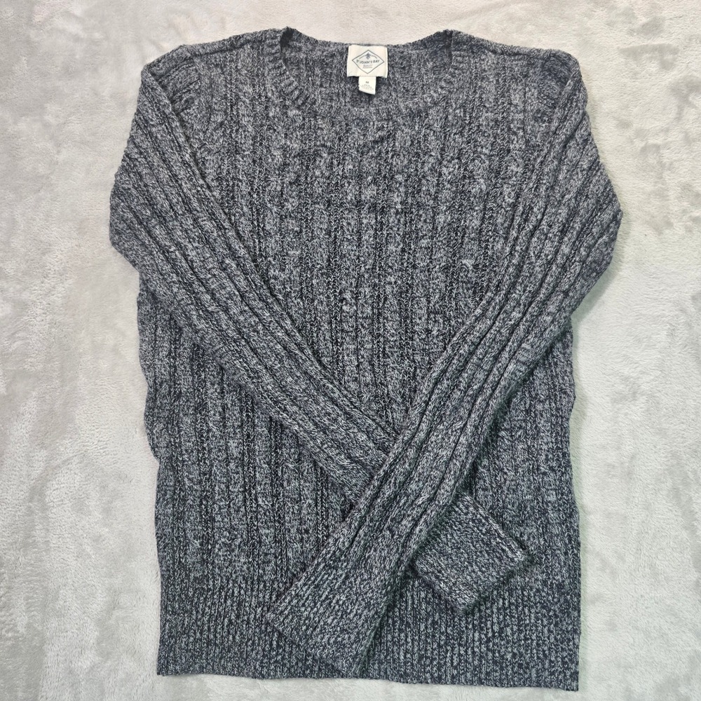 St Johns Bay Mens Gray Marled Cable Knit Crew Neck Sweater Medium RN 93677